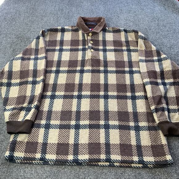 VTG Tommy Hilfiger Fleece Sweater Mens Large Relaxed Fit Corduroy Collar Plaid - Picture 1 of 13